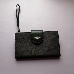 Coach Tech Wallet Black and Brown Signature Wristlet